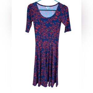 LuLaRoe Blue and Red Geometric Midi Dress